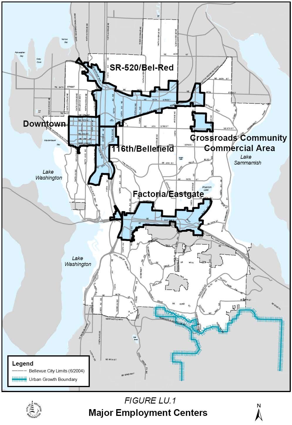 City Employment Centers Downtown Bellevue Bel-Red Eastgate Redmond Overlake Downtown Bellevue First subarea plan adopted 1979 Primary focus for new development, comprises only 2% of city s land area