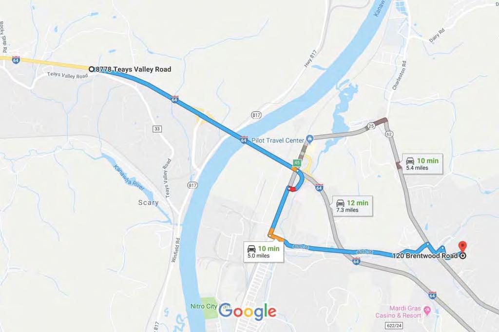 DIRECTIONS FROM TEAYS VALLEY AREA Head East on Interstate 64 Take Exit 45 for WV-25 Toward Nitro Turn Left Onto WV-25 E/1 st Ave (Pass By Wendy s on the Left in 0.
