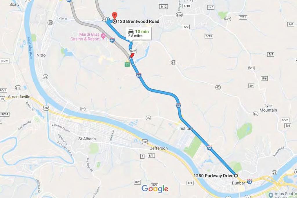 DIRECTIONS FROM DUNBAR/SOUTH CHARLESTON AREA Head Northwest on Interstate 64 W Use Right Lane to Take Exit 47 for WV-622/Goff Mountain Road Turn Right Onto WV-622 N/Goff Mountain Road Turn Left Onto