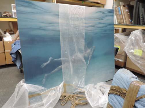 1. ARTIST: Martine Emdur TITLE: Underwater Figure MEDIUM: Oil on linen SIZE: 72" x 90" unframed DATE: 2006 NEW DAMAGE: Overall