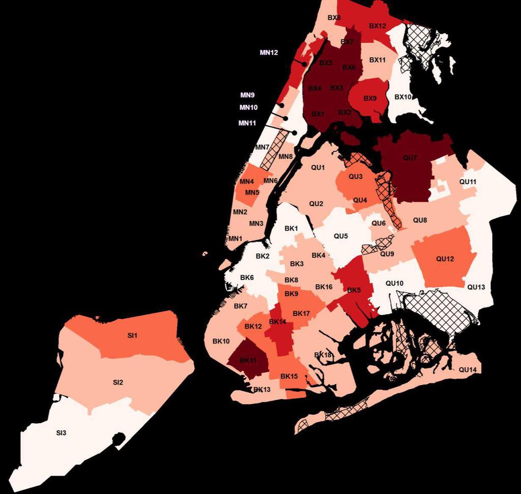 No Neighborhood in NYC had Enough Affordable Rental Units to Serve all VLI (0-50% AMI) Households in 2014 Deficit of Affordable Rental Units to Very