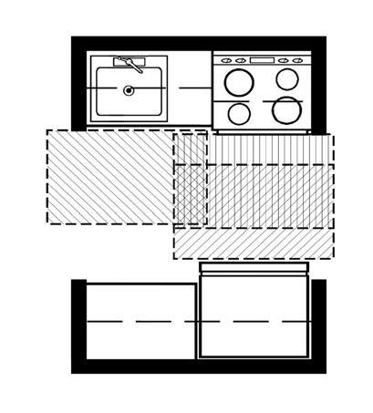 Small Galley Kitchen 30 x48 clear floor spaces centered on the appliances Ref Small Galley Kitchen A 30 x48 clear floor space, parallel and centered, is provided at the sink, range