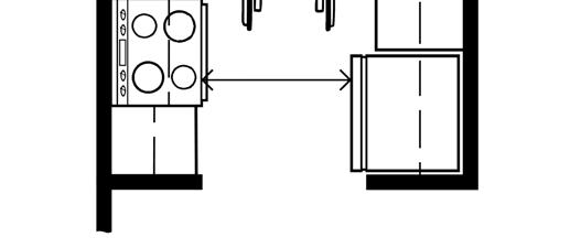 The key dimension is the 40 minimum clearance between the refrigerator door face and the door face of the opposing range.