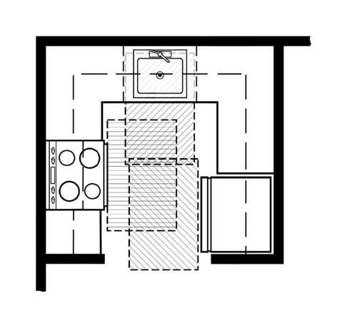 Narrow U Shaped Kitchen Ref 30 x48 clear floor spaces centered on appliances Narrow U Shaped Kitchen In this compact narrow U-shaped design, because there is not a 60 maneuvering space provided