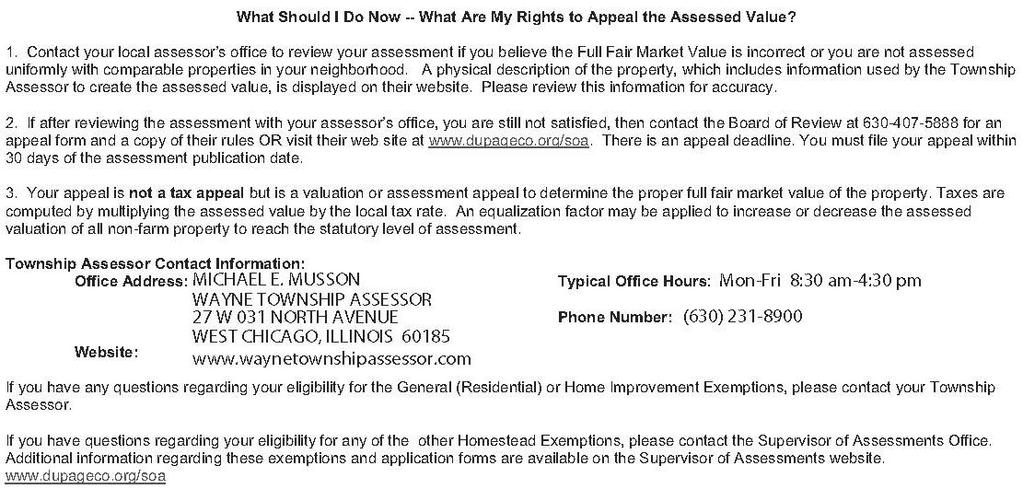 Addendum C-1: DuPage Change of Assessment Notice Panel Two Mandated Disclosures: 1.