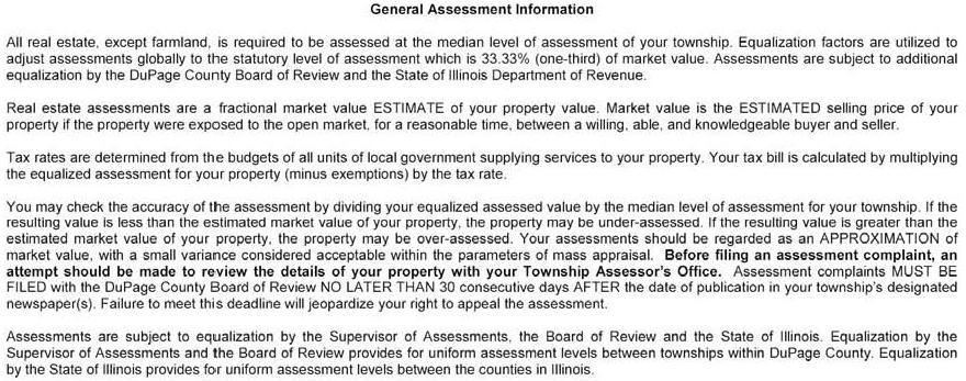 Addendum C-1: DuPage Change of Assessment Notice Panel Three Mandated Disclosures: 1.