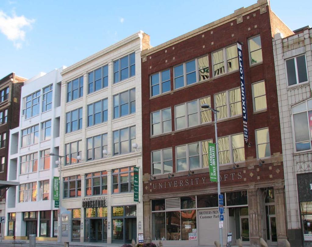UNIVERSITY LOFTS Cleveland, Ohio Project Sector: Mixed Use (Retail, Market Rate Apartments) Project Attributes: 64,000 sf Historic renovation of two connected buildings Infill addition of 5 story