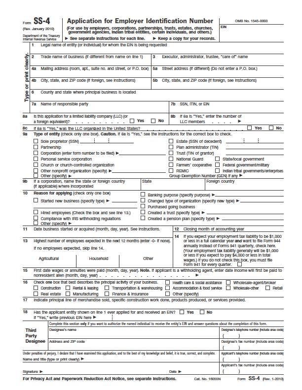 IRS form SS-4 and Third