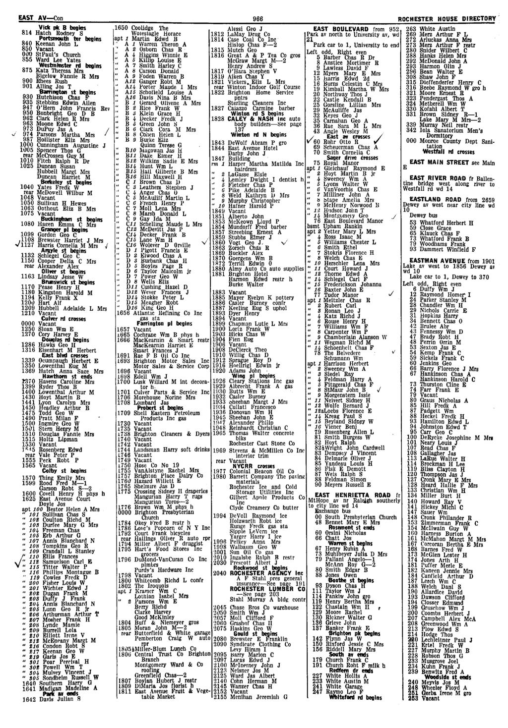 _ Central Library of Rocester and Monroe County - City Directory Collection - 933 EAST AVCon ROCHESTER HOUSE DIRECTORY Vick pk B begins 84 Hatc Rodney S Portsmout ter begins 840 Keenan Jon L 850 OOO