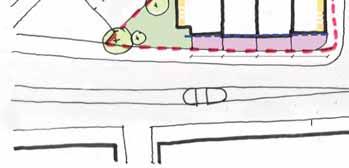 Proposed dwellings stepped on party wall lines to accommodate road level changes as reflected in the existing line of houses to the south east along Lyham Road Rear gardens Access Trees added to