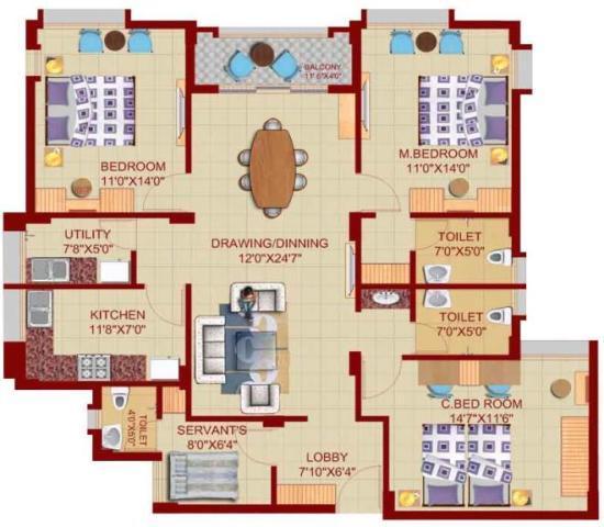Typical Floor Plan Type : A Living Option : 3 BHK