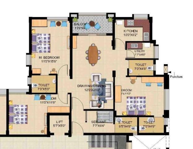 Typical Floor Plan Type : C Living Option : 3 BHK