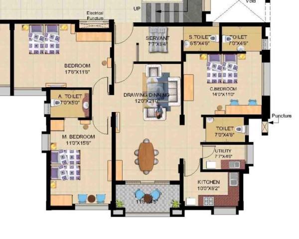 Typical Floor Plan Type : B Living Option : 3 BHK