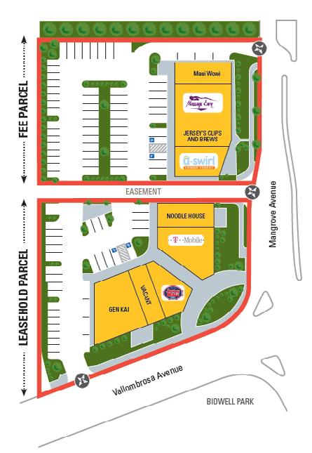 Site Plan Long Term Ground Lease and Leasehold Interest (Additional Term Possible) >The Shops at Mangrove is comprised of three separate buildings.
