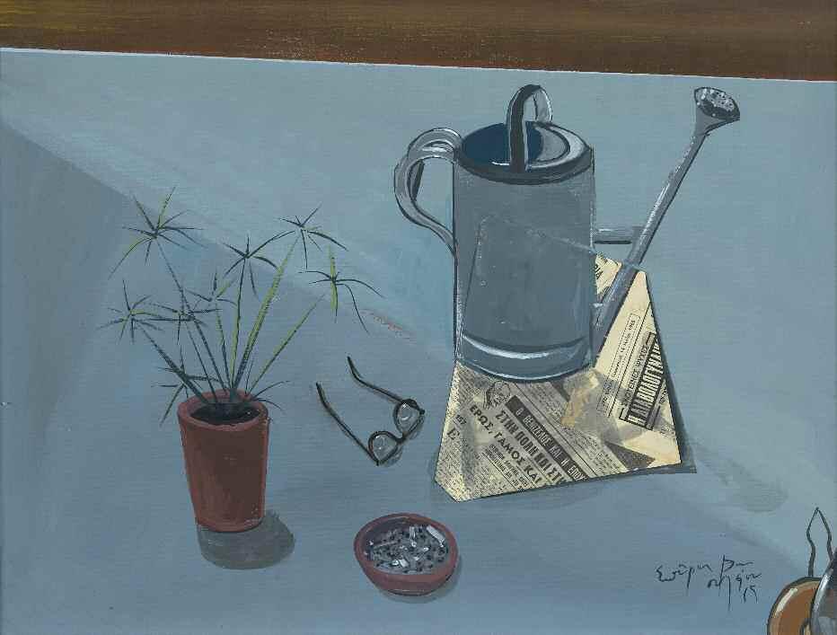 22 SPYROS VASSILIOU (1902-1985) STILL LIFE signed and dated 1965 lower right acrylic and collage on canvas 45x60 cm