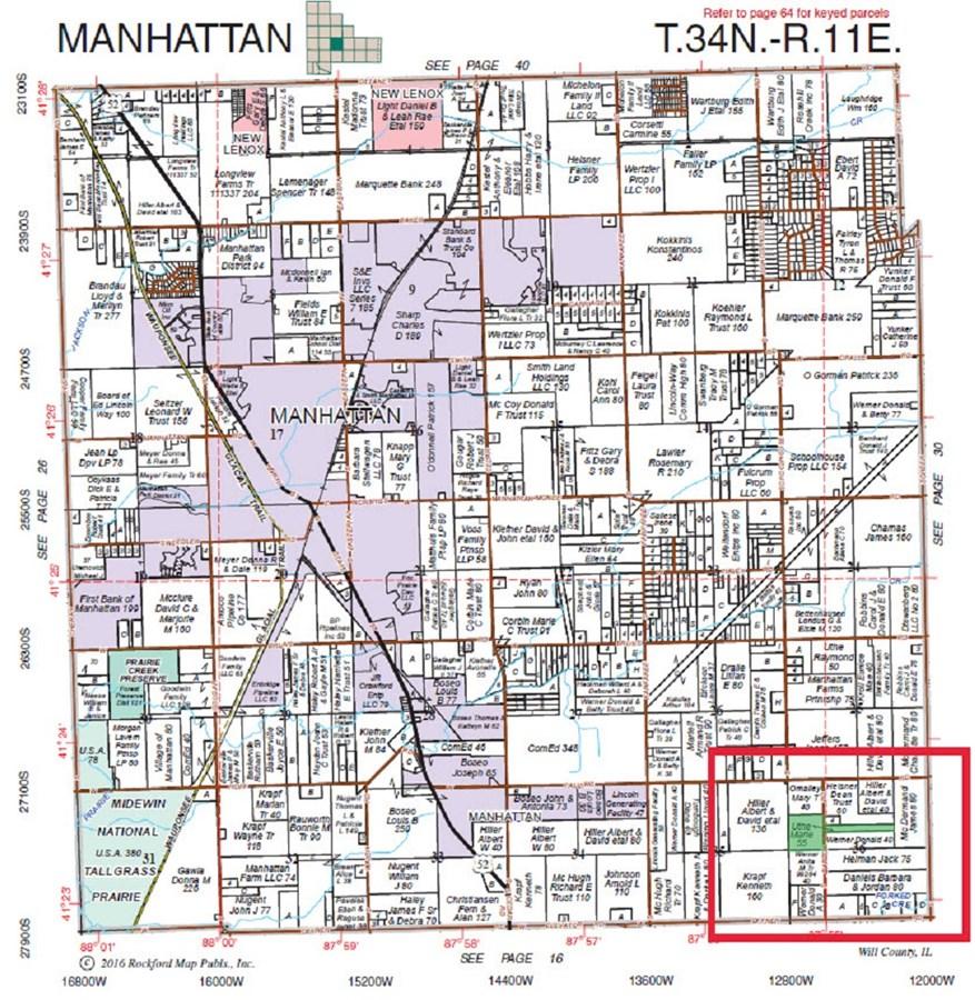 PLAT MAP OF MANHATTAN TOWNSHIP, WILL COUNTY ILLINOIS Plat Map reprinted with