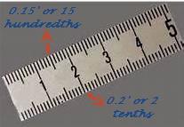 equal to a tenth of a foot! (If you must use a foot/inch tape, you convert the inches to tenths by dividing the inches by 12. For example, 6 inches is equal to 6/12, or 0.