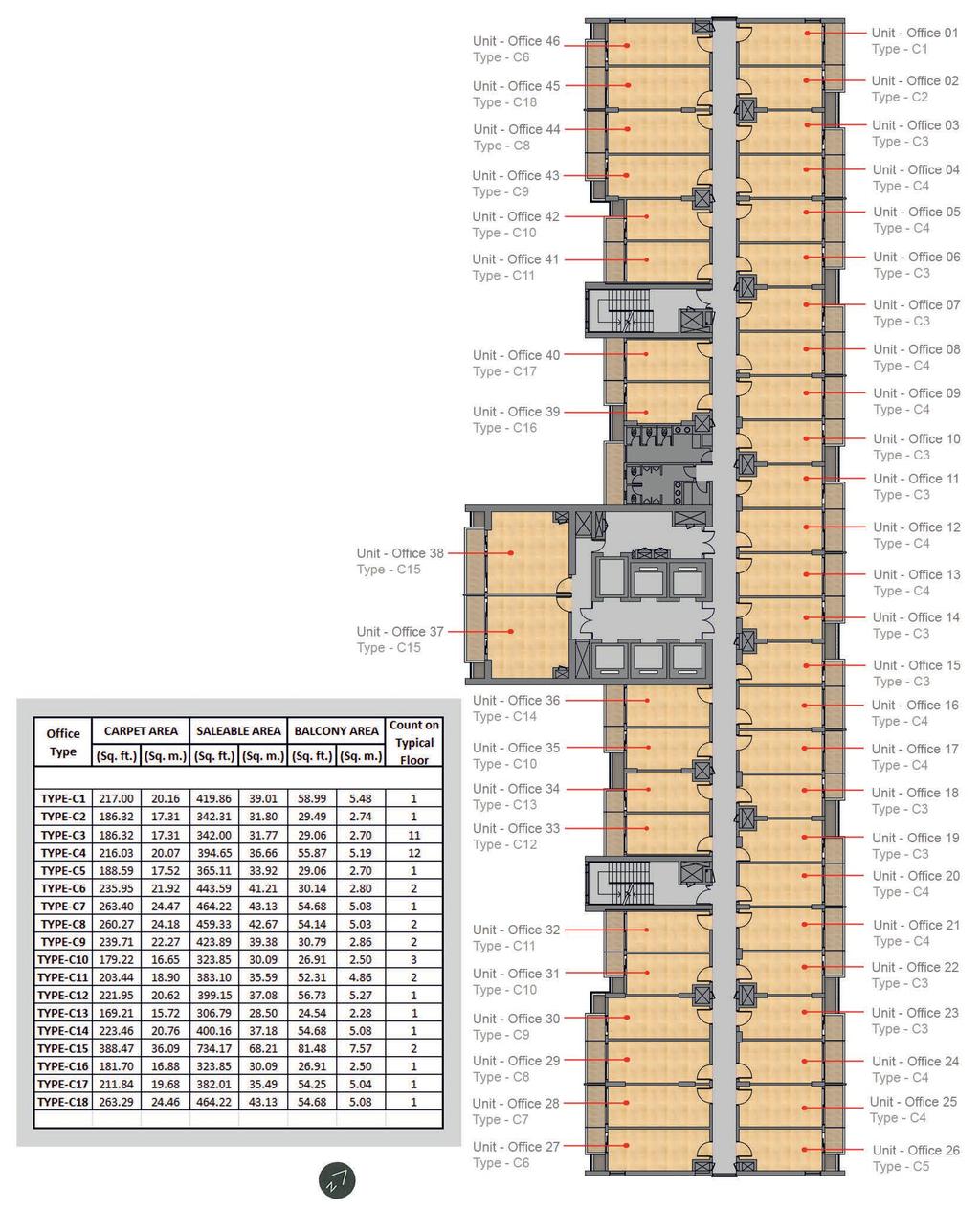 TYPICAL FLOOR PLAN- OFFICE SUPER AREA * Subject to change. Disclaimer: sq. m.. sq. ft.