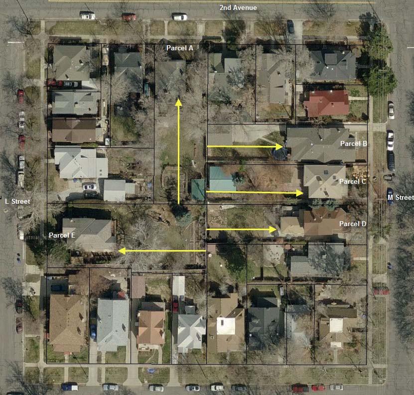 Parcel E: the rear lot line is 223 feet from the rear of the dwelling.