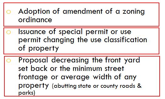 What gets referred? Adoption or amendment of a comprehensive plan (affecting property within 500 feet.