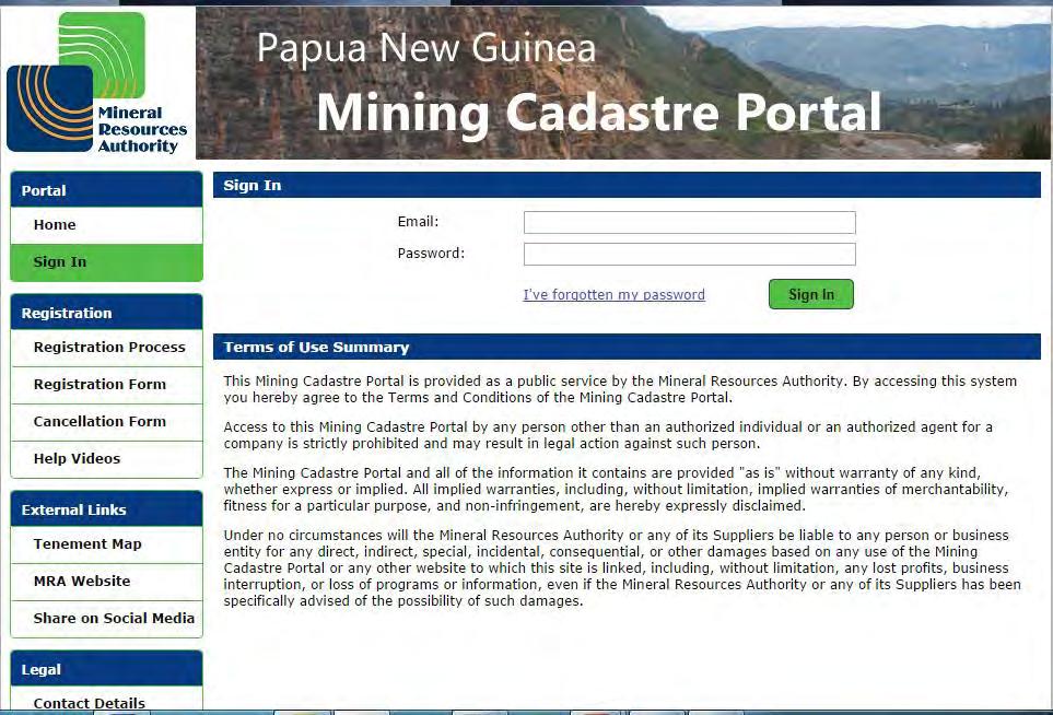 PNG Mining Cadastre Portal https://portal.mra.gov.