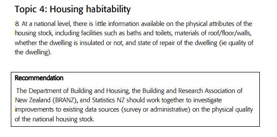 Housing quality identified as a key information gap 2009 Review of Housing Statistics and 2012