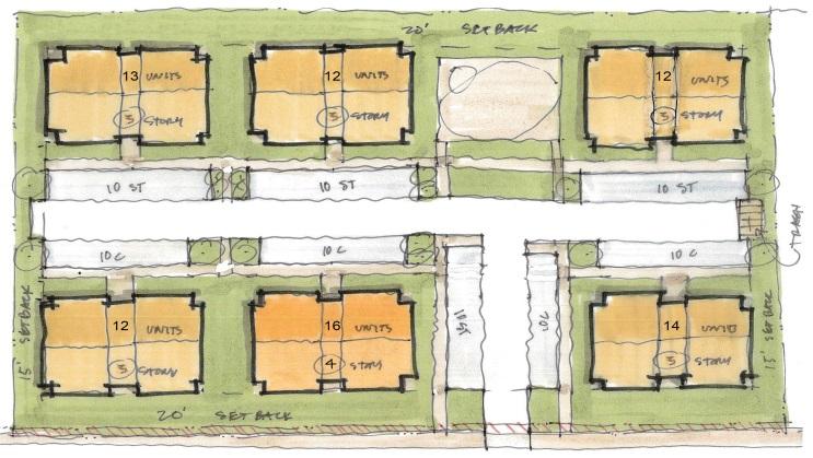 2-acre site at standard R-24 maximum density Drawings in Figures 3.3 and 3.