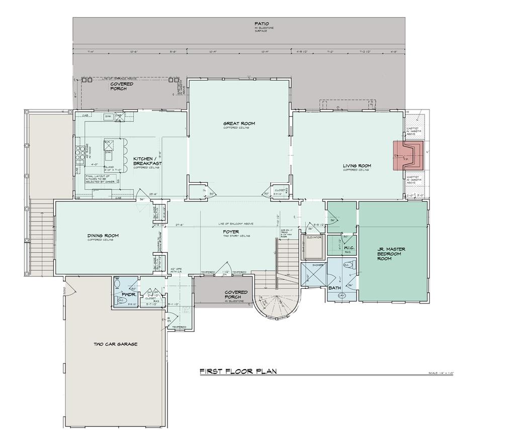 FIRST LEVEL The First level is approximately 3,025 SF+/- and contains: Double-Height Foyer with Turret Stairs to Upper Level Open Concept Kitchen with Breakfast Area 4 Interior Living Spaces