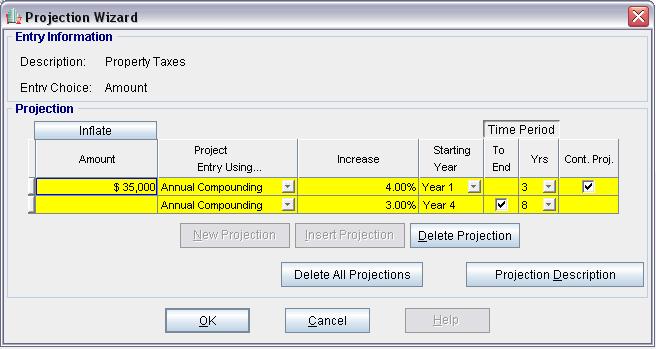 Press OK to return to the Projection Wizard Your entries in the Projection Wizard should look like this; Press OK to return to the Expenses folder Steps for setting up Insurance 1.