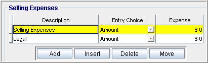Entering the Selling Expenses 1. Select row 1 Selling Expenses 2. Expense: $6,000 3. Select row 2: Legal Fees 4.