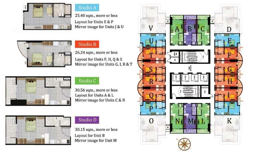 Studio Unit Layouts For floors: 6 th, 8 th, 10 th, 12 th, 15 th,