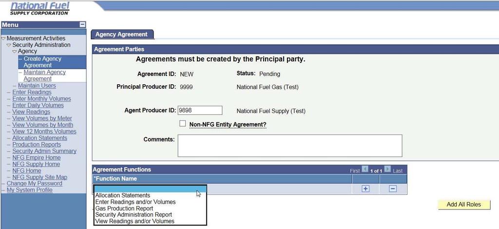 How to create an Agency Agreement Once you have selected the Create Agency Agreement option the following Agency Agreement screen will be displayed: The Agreement Functions let the system know what