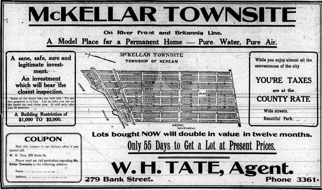 The first ad for the McKellar Townsite, Journal, Friday 22 May 1911.