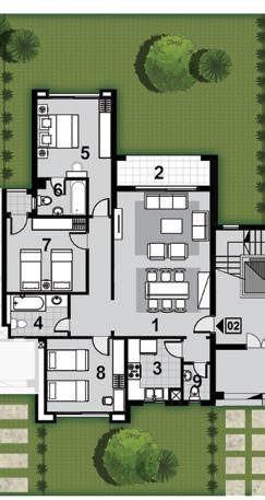 Ground Floor Apartment 2-3 First Floor Apartment 11-12 1-Reception: 4.68 * 7.02 m 2-Terrace: 4.68 * 1.50 m 3-Kitchen: 2.59 * 3.00 m 4-Bathroom: 2.98 * 2.02 m 5-Master Bedroom: 3.