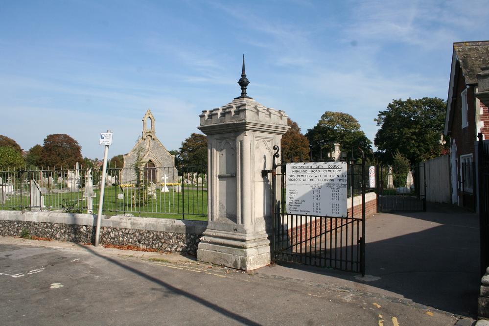 Highland Road Cemetery, Portsmouth, Hampshire, England Portsmouth, a parliamentary and county borough, is a city, a seaport and a Royal Naval station on Portsea Island, opposite the Isle of Wight.