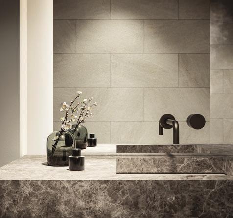 LUXE STYLING WITH TEXTURAL BEAUTY Exquisite design flair is on show in the statement bathrooms.