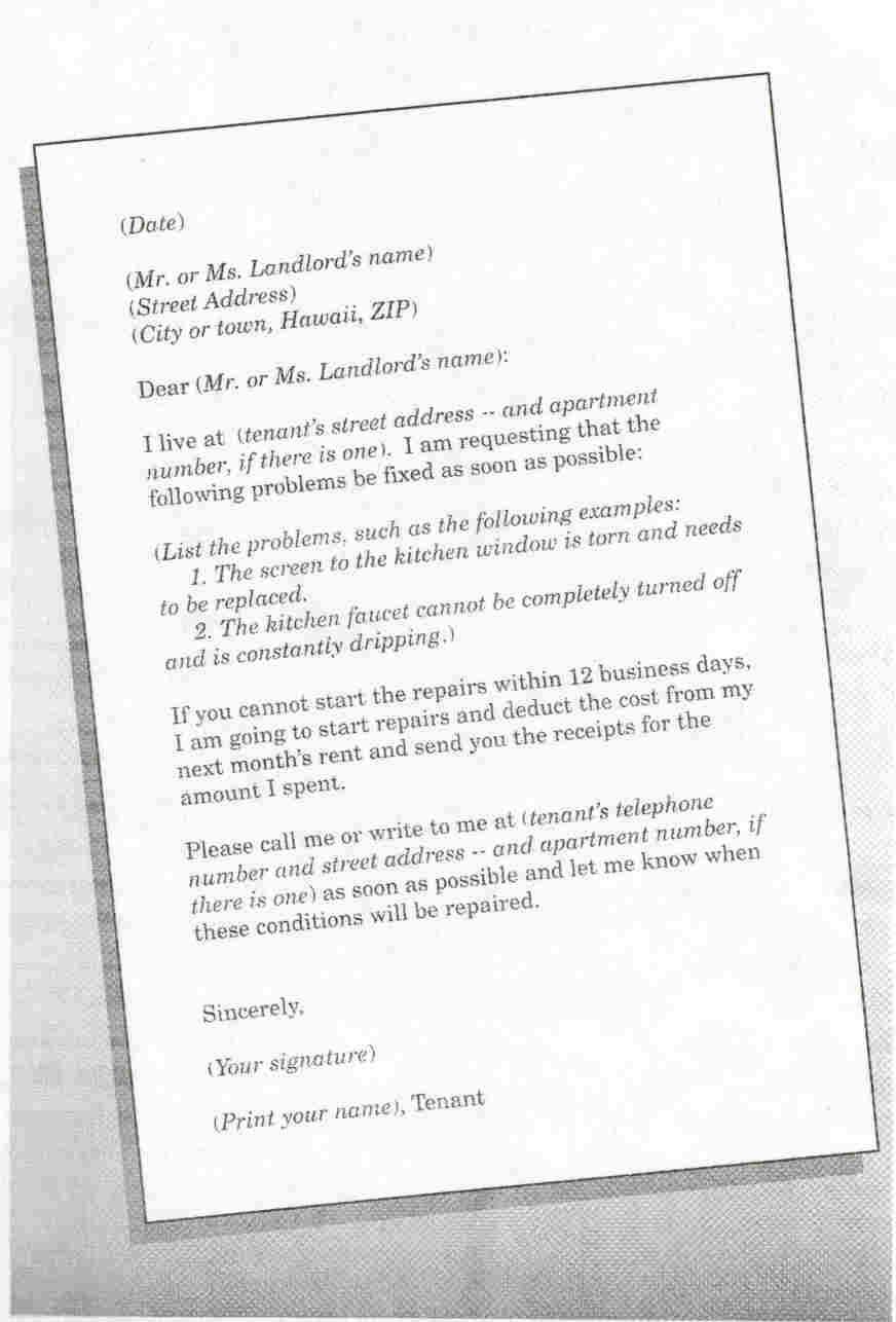 Tenant Remedies 24 Sample Letter for a