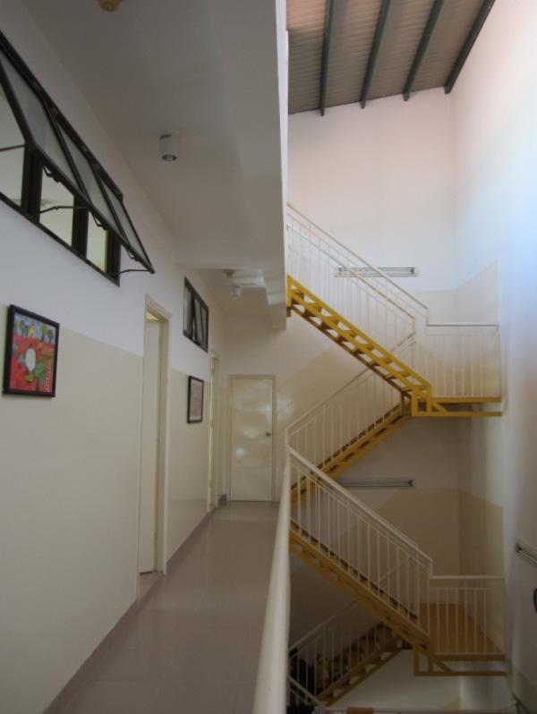 Staircases after being painted Atrium after being