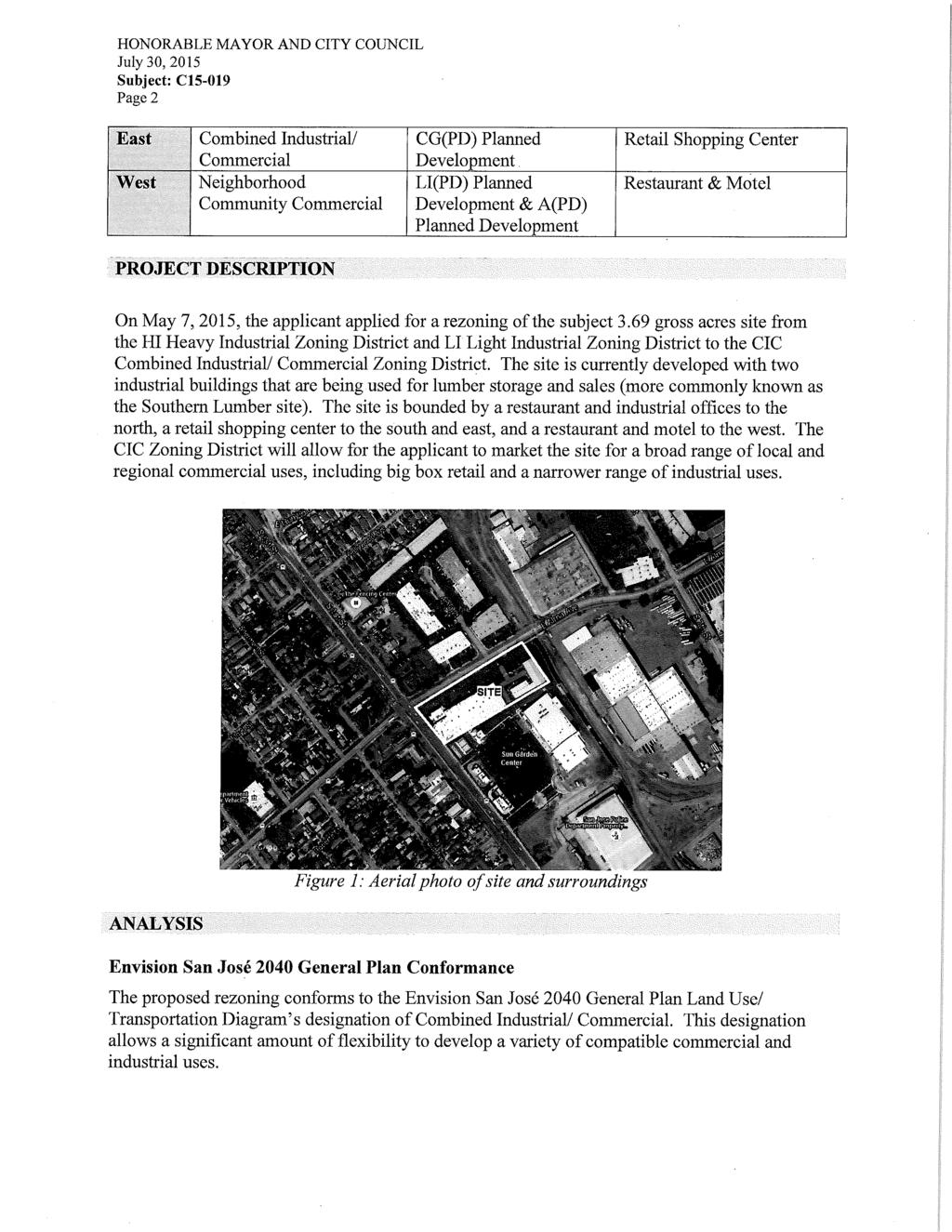 My 30, 2015 Page 2 East West Combined Industrial/ Commercial Neighborhood Community Commercial CG(PD) Planned Development LI(PD) Planned Development & A(PD) Planned Development Retail Shopping Center