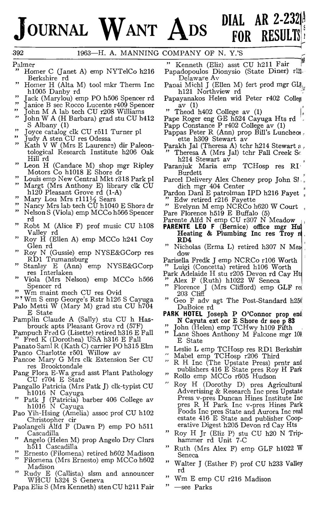 JOURNAL WANT ADS 392 1963-H. A. MANNING COMPANY OF N. Y.