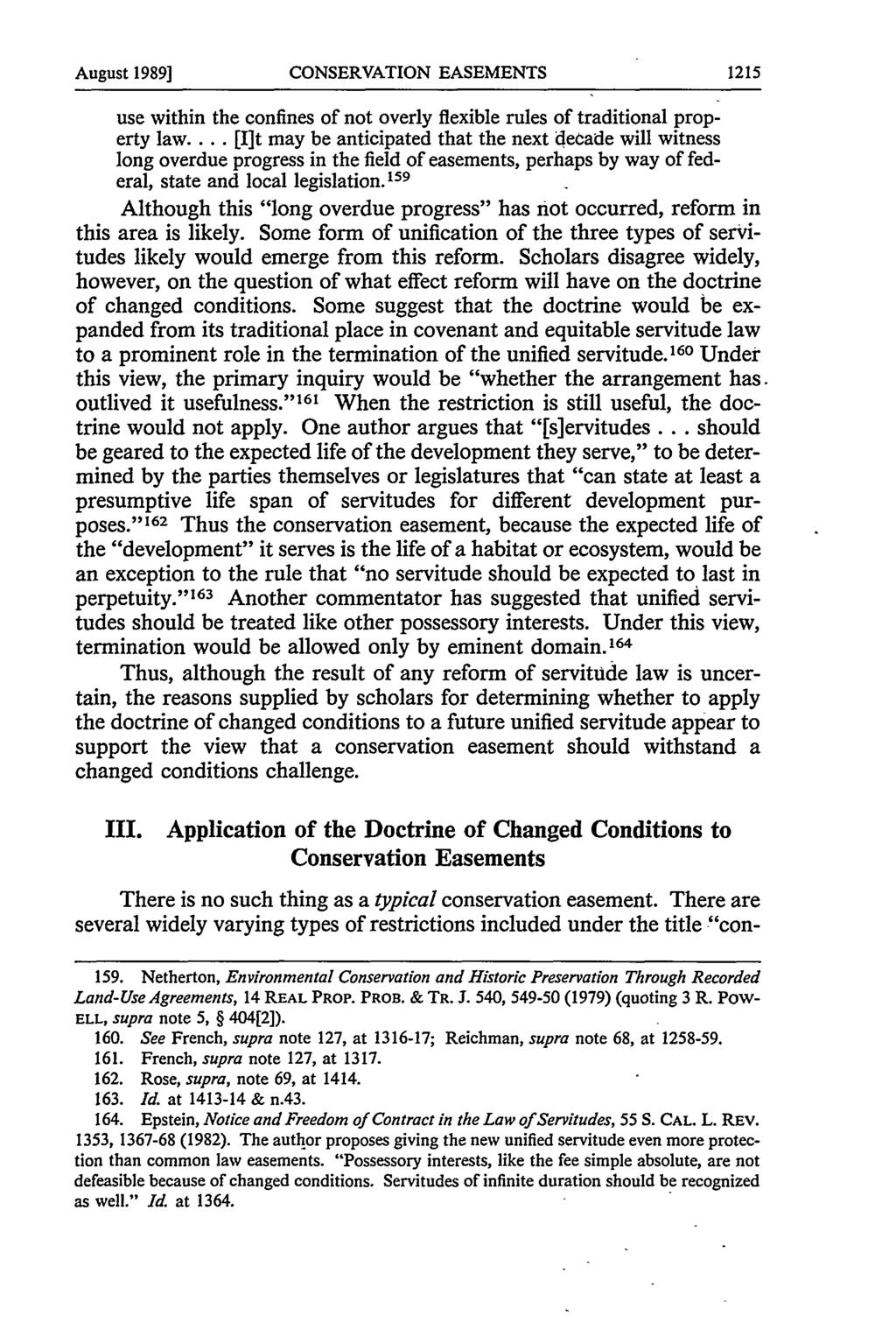 August 1989] CONSERVATION EASEMENTS use within the confines of not overly flexible rules of traditional property law.