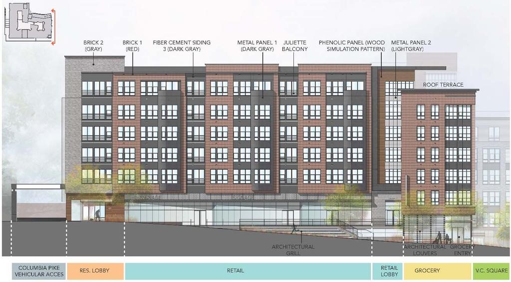 Design: As noted above, four Facades, along Columbia Pike, S.