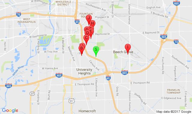 COMPARABLE FOR-RENT PROPERTIES SQ/FT Bed Bath Dist Type Rent A: 1211 S Perry St Indianapolis IN 46227 915 2 1.0 0.85 mi. SINGLE $ 700 B: 1131 E Murry St Indianapolis IN 46227 767 2 1.0 0.87 mi.
