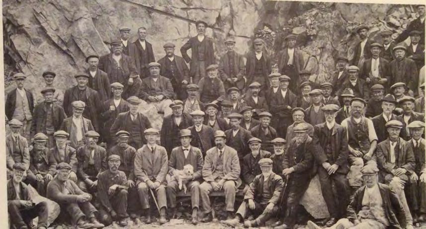 Charles (with dog!) and Robert, to his right, at Mountsorrel Quarry with their men, 1917. In 1925 REM married Ethel Peel, whose first husband had been killed in action in France in October 1914.
