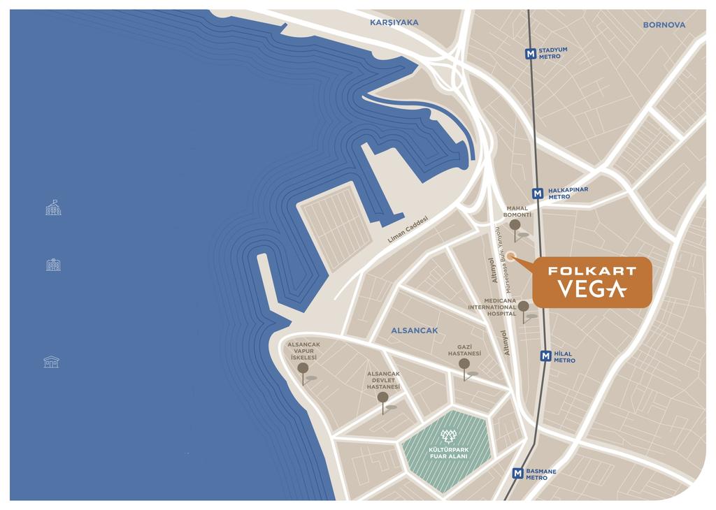 LOCATION Folkart Vega makes a difference from its central location. The project is located only 720 meters from the sea.