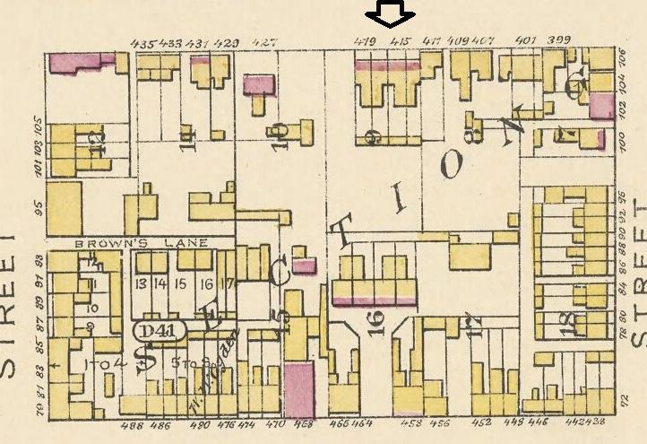 Goad's Atlas, 1884: showing the William Clarke Houses in place with the brickclad principal
