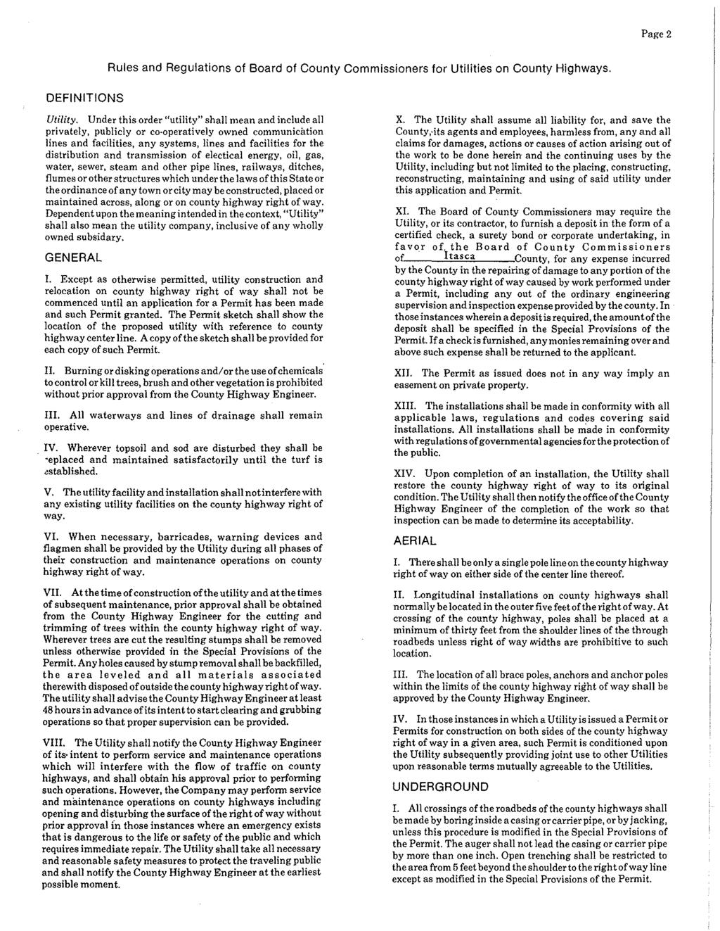 Page 2 DEFINITIONS Rules and Regulations of Board of County Commissioners for Utilities on County Highways. Utility.