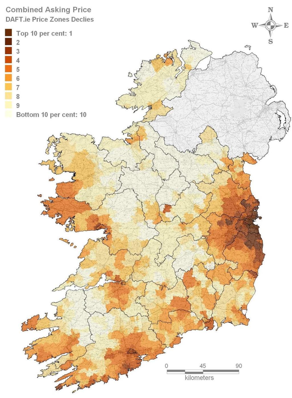 Figure 1(a): Contours of site value in Ireland, by decile, 2006-2011 Source: Identify Consulting analysis, using