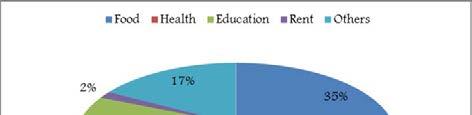 3.2.7 Monthly Expenditure From the assessment, a lot of income is spent on food at 35% followed by education at 28%
