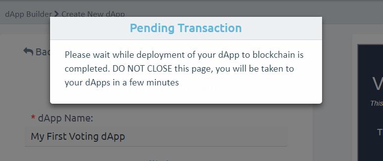 After filling out the dapp creation form, press button "Create dapp" to publish your dapp to Ethereum blockchain and in MetaMask popup window confirm the gas payment